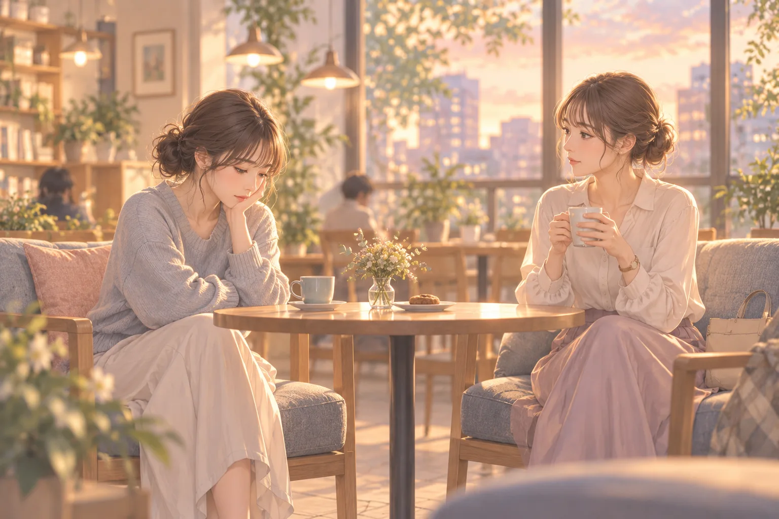 カフェで話す二人の女性